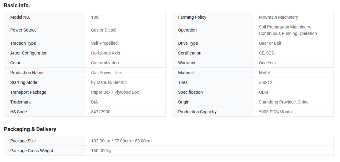 Diesel Mini Power Tiller with Kama Handle Electric Start
